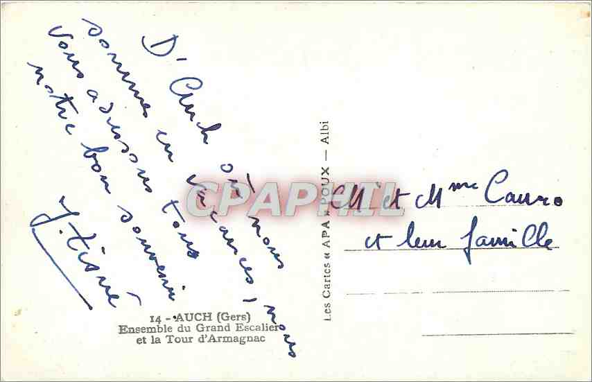 CPA Auch Gers Ensemble du Grand Escaliers et la Tour d'Armagnac  — Rückseite