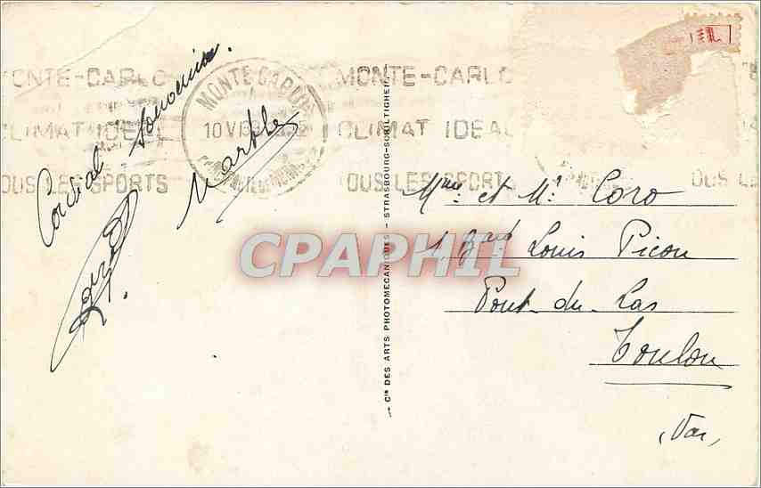 CPA Frontiere Italienne Restaurant Balzi Rossi et Hotel Miramar — Rückseite