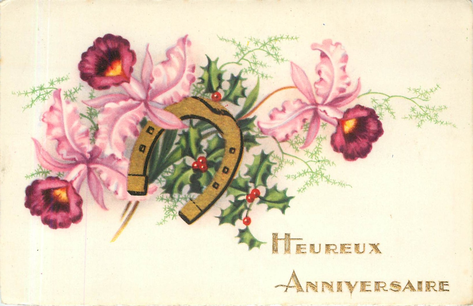 CPA Heureux Anniversaire Fer a cheval