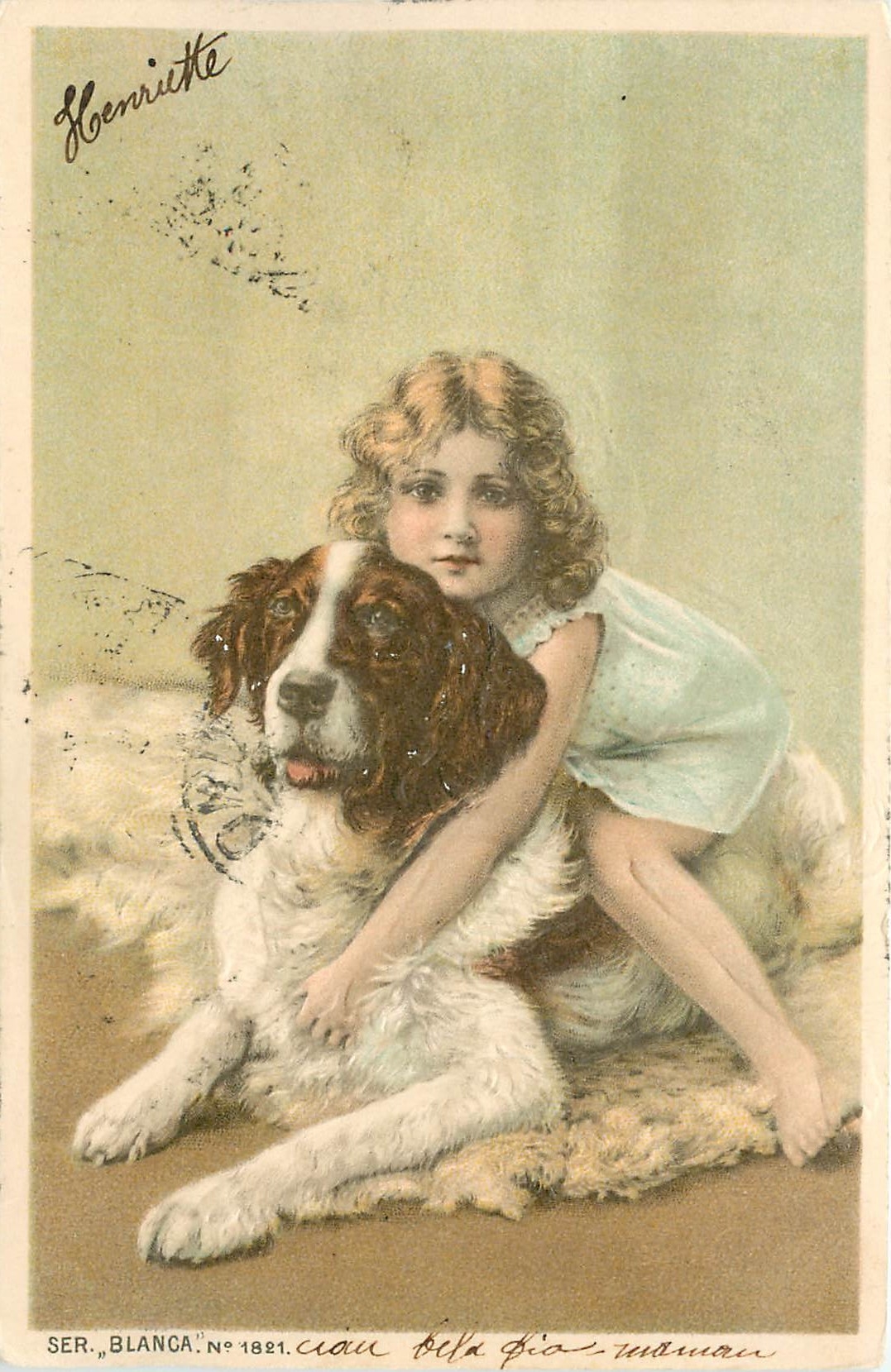 Fille et chien — série Blanca n°1821 — éditeur Blanca