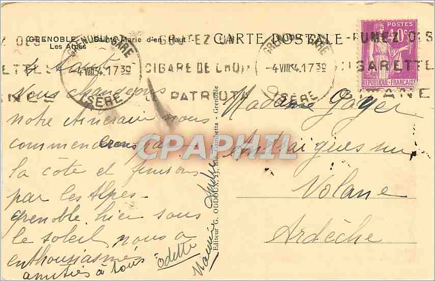 CPA Grenoble Saint marie d'En Haut Les Alpes  — Verso