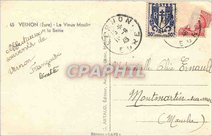 CPM Vernon Eure Le Vieux Moulin et la Seine  — Rückseite