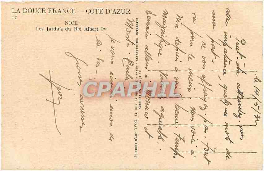 CPA NICE Les Jardins du Roi Albert 1er — Rückseite