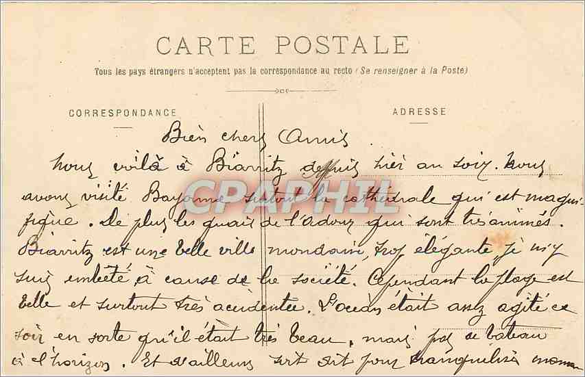 Biarritz Pittoresque — Place, Palais et Casino en 1905 — Édition A. Simons N° 24 — Back
