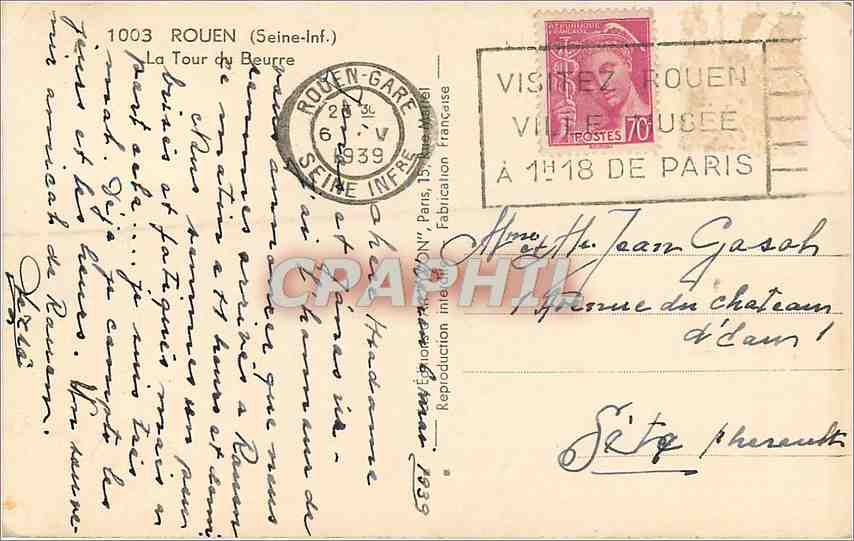 CPA ROUEN La Tour du Beurre — Rückseite