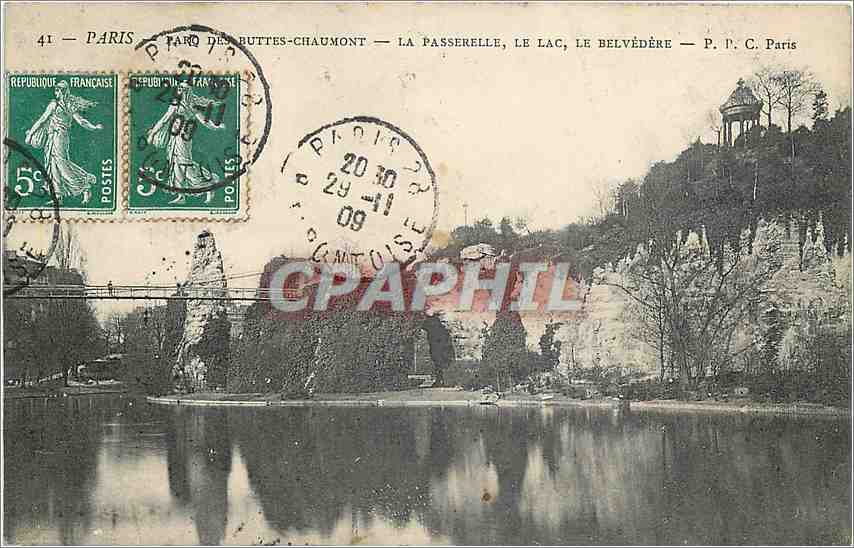 CPA PARIS  Buttes-Chaumont La passerelle Le Belvedere