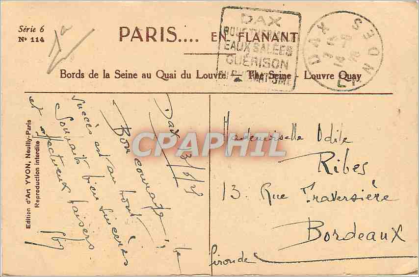 CPA Bords de la Seine au Quai du Louvre Bateaux Peniches — Rückseite