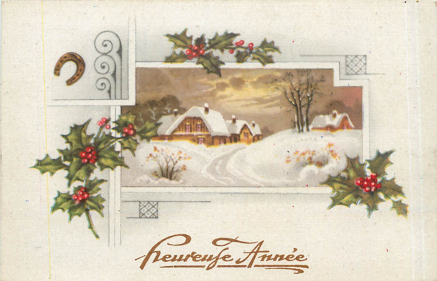 CPA Bonne Annee Fleurs Fer a cheval