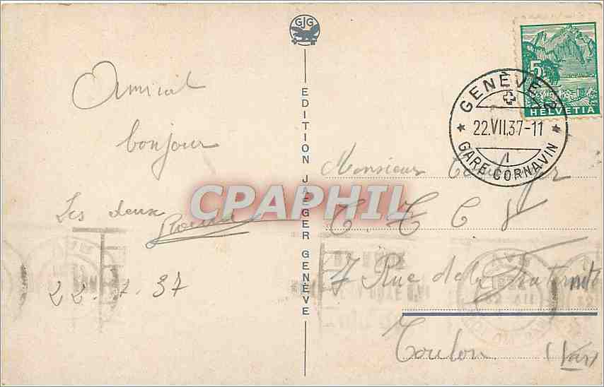 CPA Genève- Pont du Mont Blanc — Verso