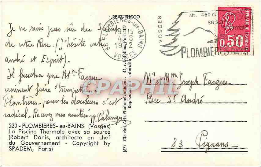 CPM PLOMBIERES - Les - Bains (Vosges) — Rückseite