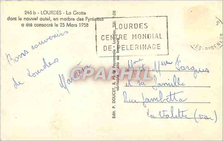 CPM LOURDES La Grotte — Verso