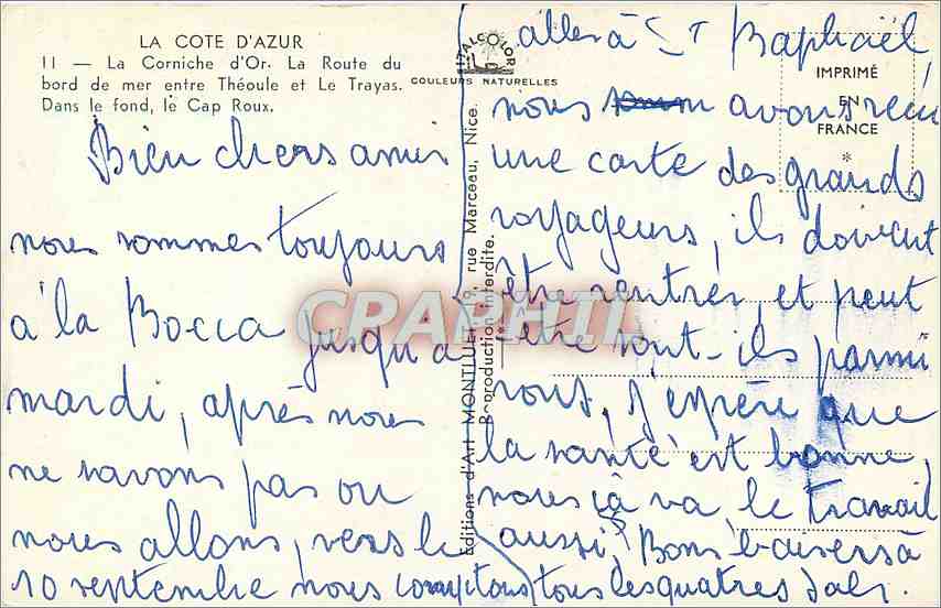 CPM LA COTE D'AZUR La Corniche d'Or — Verso