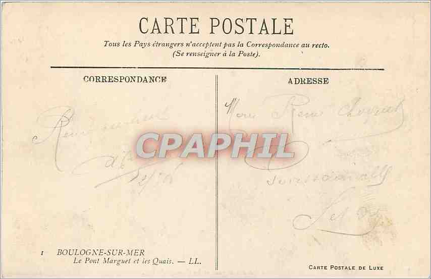 Boulogne-sur-Mer — Le Pont Marguét et les Quais — Carte Postale de Luxe — Verso