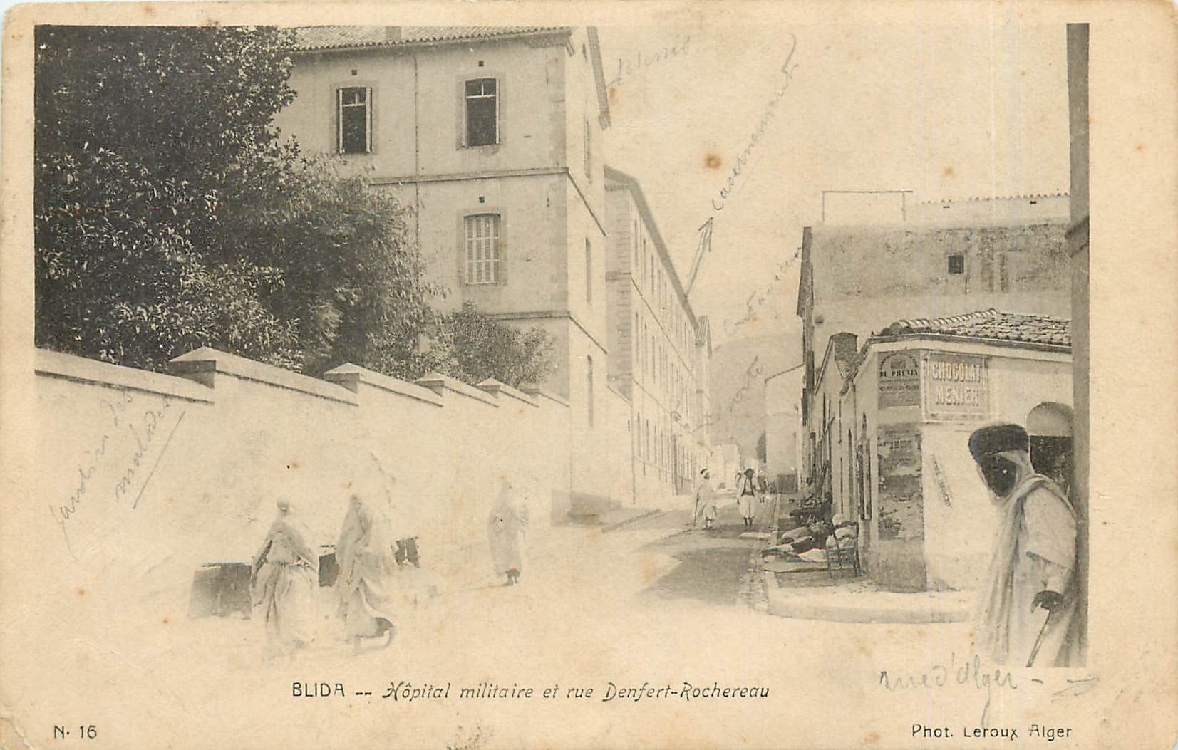 CPA BLIDA Hopital Militaire et rue Denjert-Rochereau