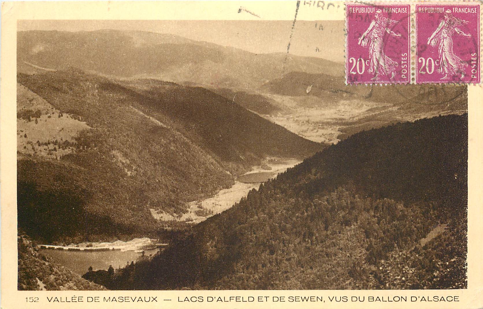 Vallée de Masevaux — Lacs d'Alfeld et de Sewen, vus du Ballon d'Alsace — éditeur Braun & Cie, n°152