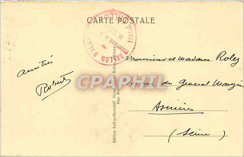 CPA BALLON D'ALSACE Etang du petit haut — Rückseite