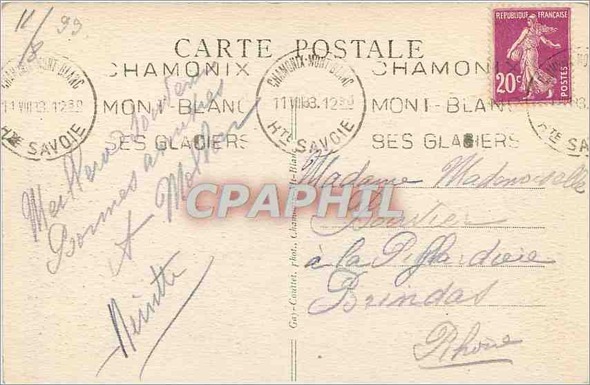 CPA CHAMONIX - MONT-BLANC — Rückseite