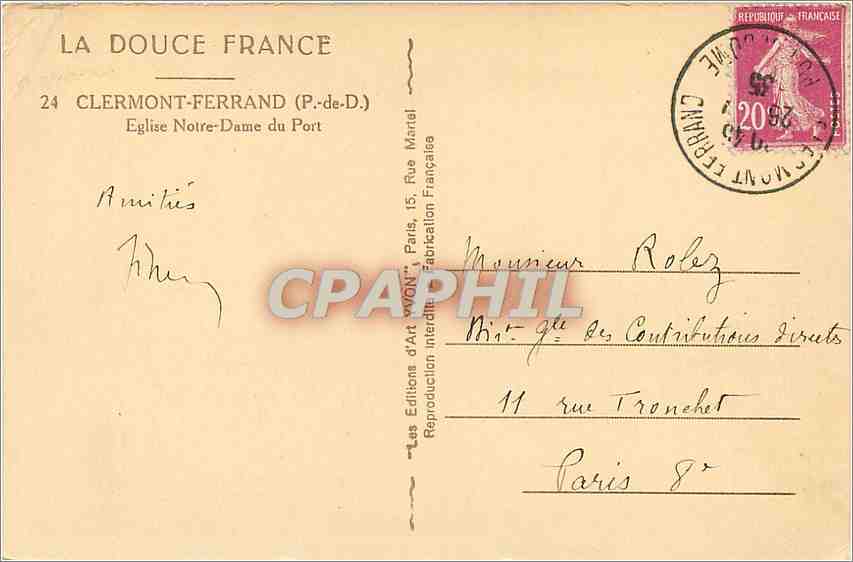 CPA CLERMONT-FERNAND Eglise Notre Dame du Pont — Verso