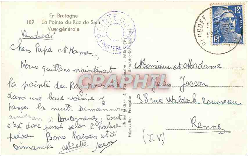 CPA En bretagne La pointe du Raz de Sein Vue generale — Rückseite