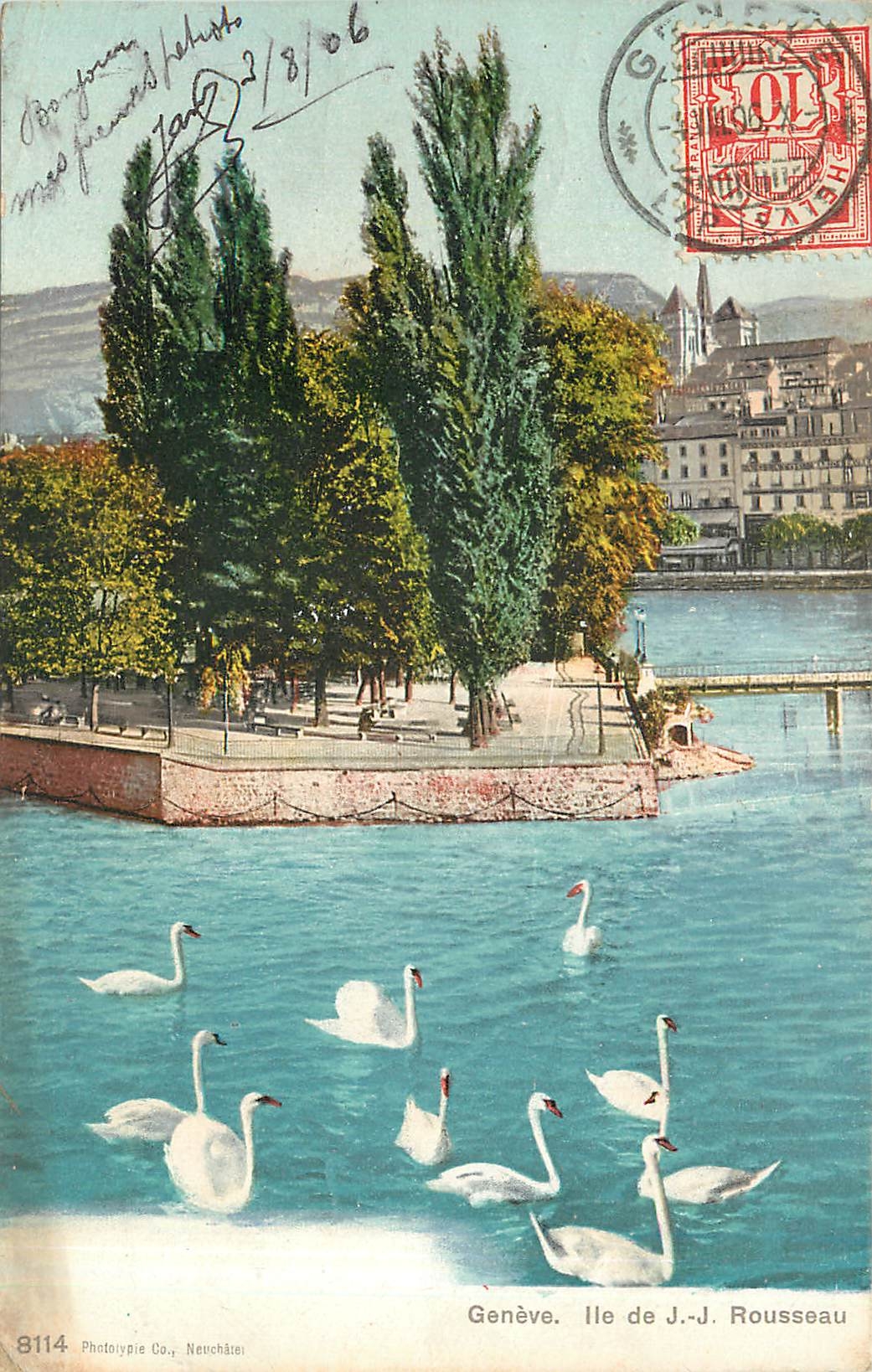 CPA Genève . Ile de JJ Rousseau
