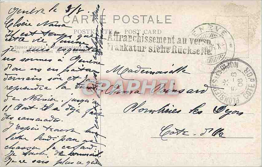 CPA Genève . Ile de JJ Rousseau — Verso