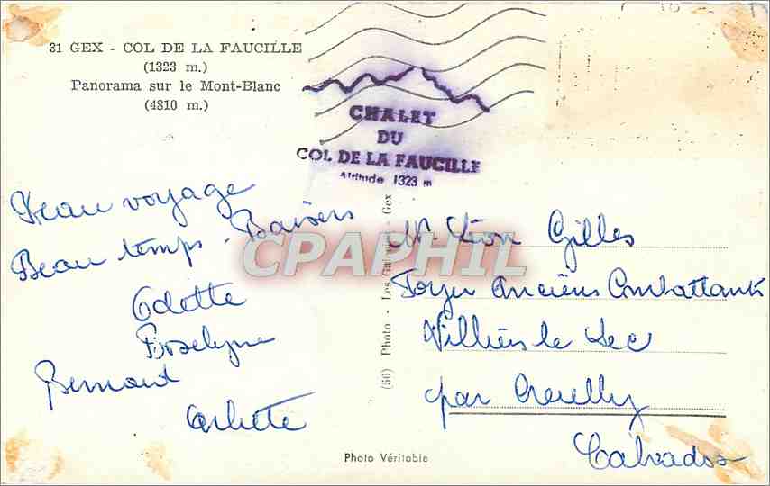 CPA GEX- COL DE LA FAUCILLE Panorama sur le Mont Blanc — Rückseite