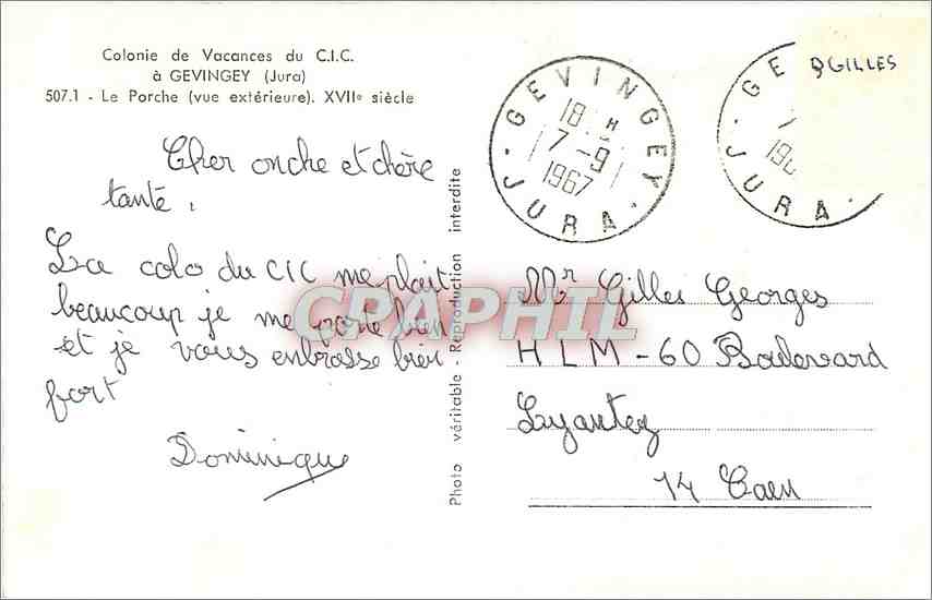 CPA GEVINGEY Colonie de Vacances Le porche — Rückseite