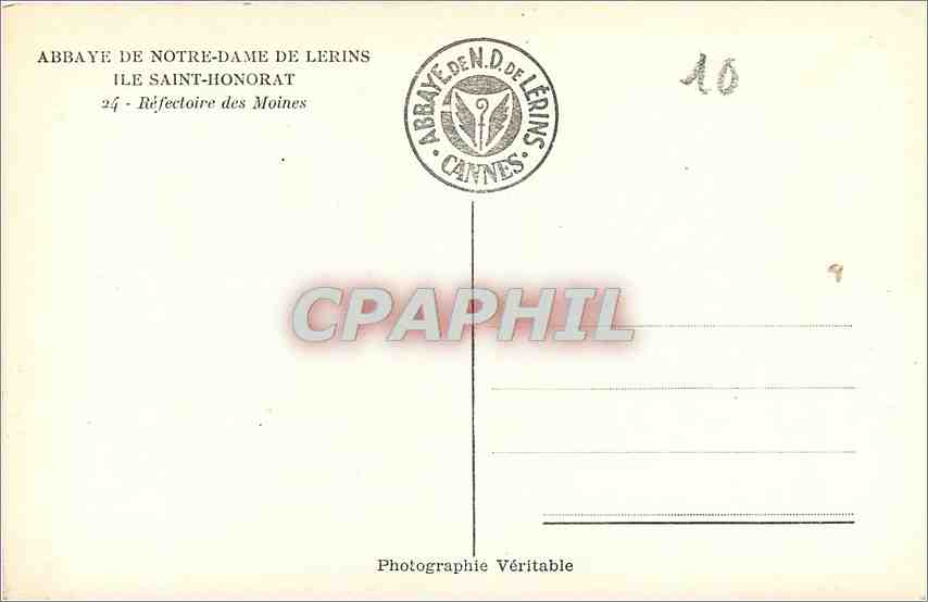 CPA ABBAYE DE NOTRE DAME DE LERINS Refectoire des Moines — Rückseite