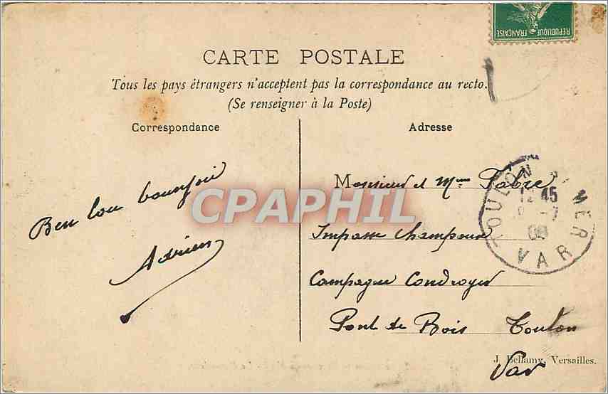 CPA VERSAILLES - Parterre du Nord* — Verso