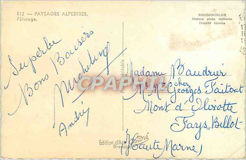 CPM PAYSAGES ALPESTRES Paturages Vaches — Verso