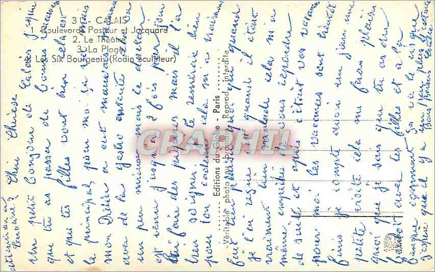 CPM CALAIS Boulevard Pasteur et Jacquard — Rückseite