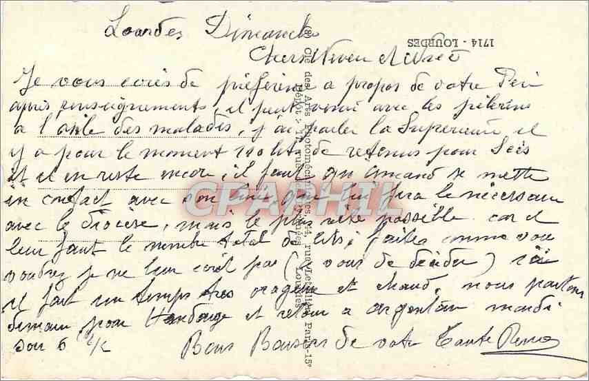 CPA LOURDES La Basilique — Verso