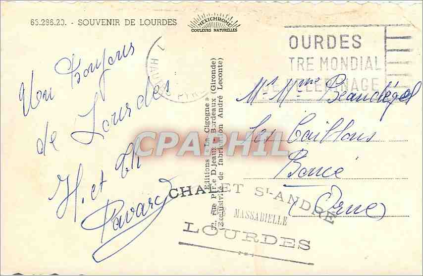 CPA LOURDES La Basilique — Verso