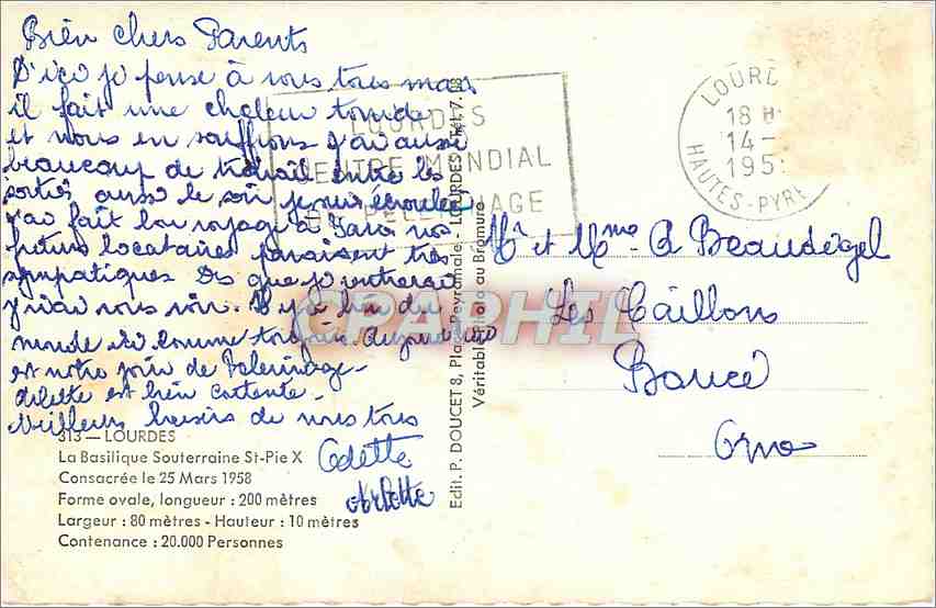 CPA LOURDES La Basilique — Verso
