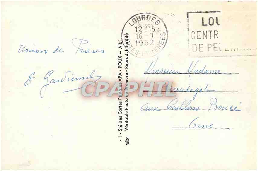 CPA LOURDES La Basilique — Verso