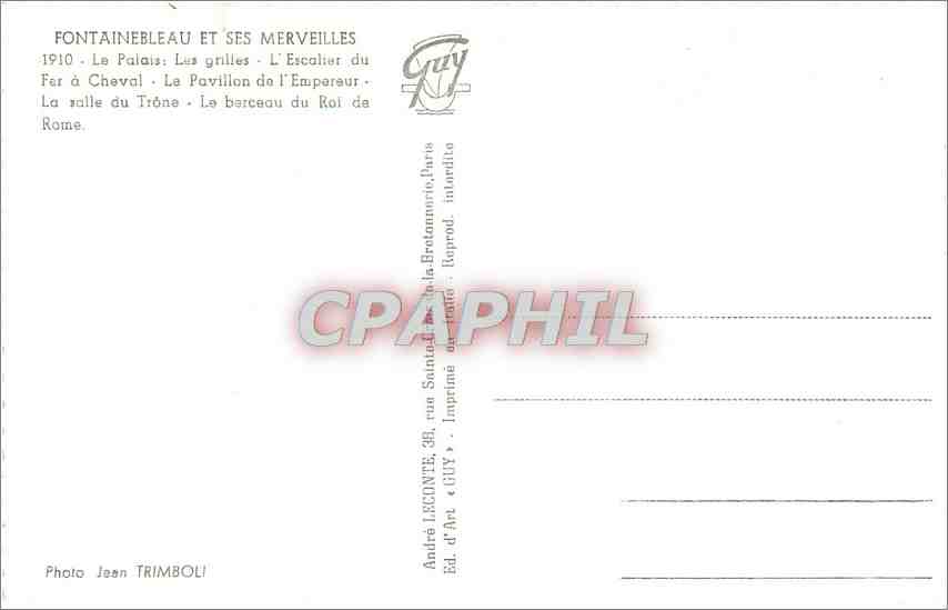 Fontainebleau — Cité Impériale — Éd. CUY, Paris — Verso