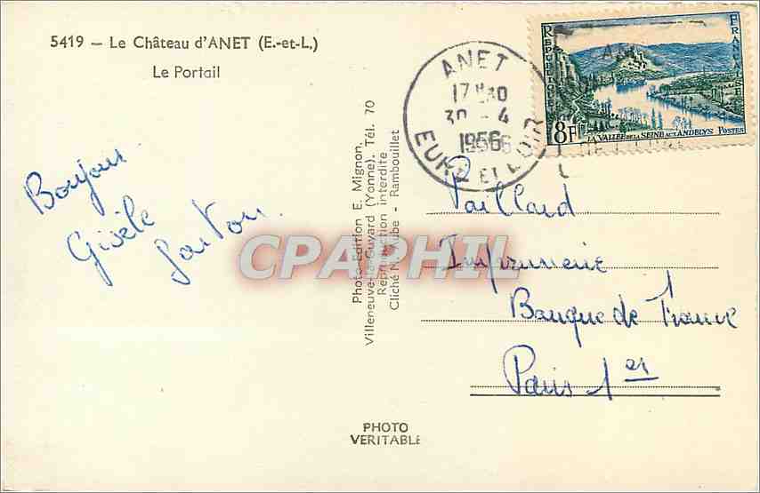 CPA Le Château d'ANET Le Portail — Rückseite