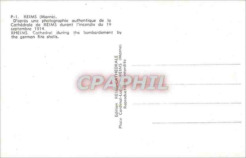 CPA REIMS Incendie  du 19 Septembre 1914 — Verso
