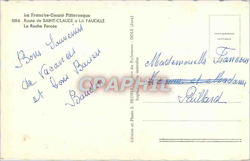 CPA La Franche-Comte Pittoresque la Roche Persee — Rückseite