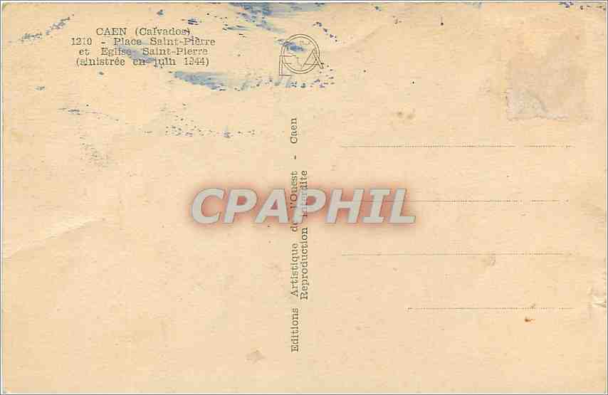 CPM CAEN Place et Eglise Saint-Pierre — Verso