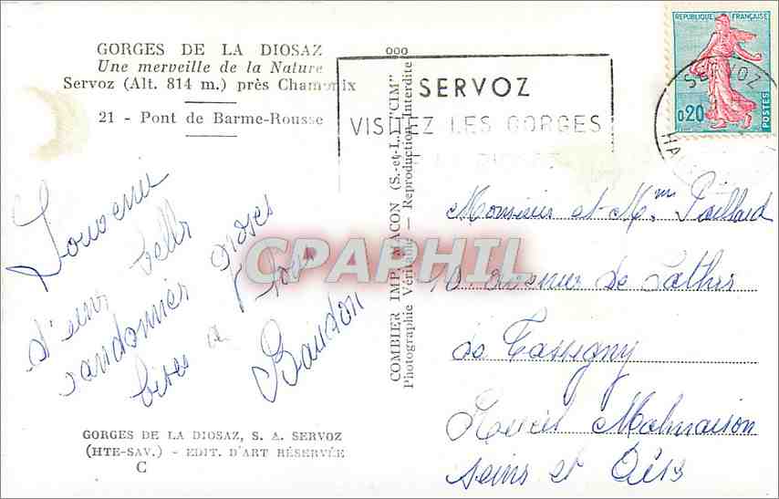 CPM GORGES DE LA DIOSAZ Pont de Barme-Rousse — Rückseite