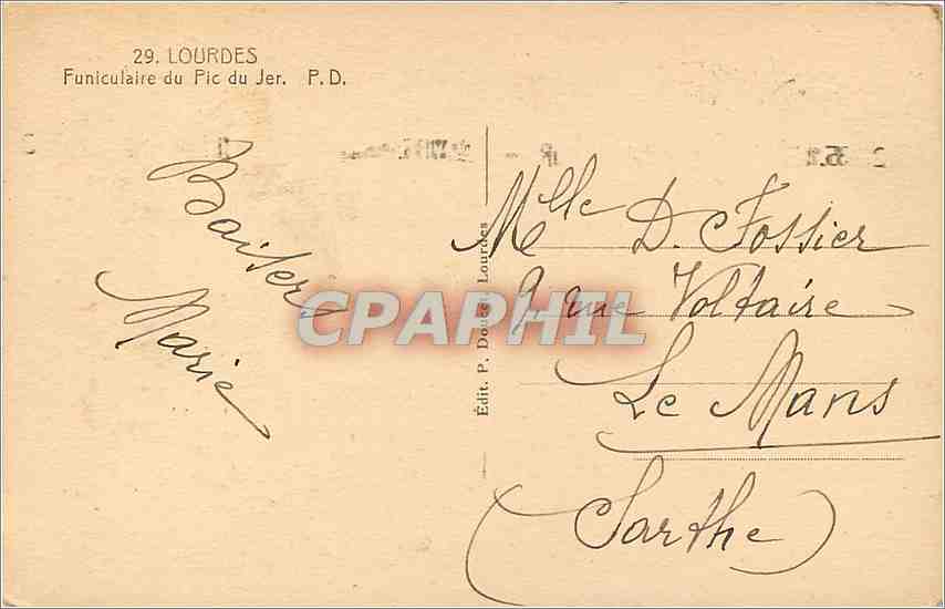 CPA LOURDES Funiculaire du Pic du Jer — Verso