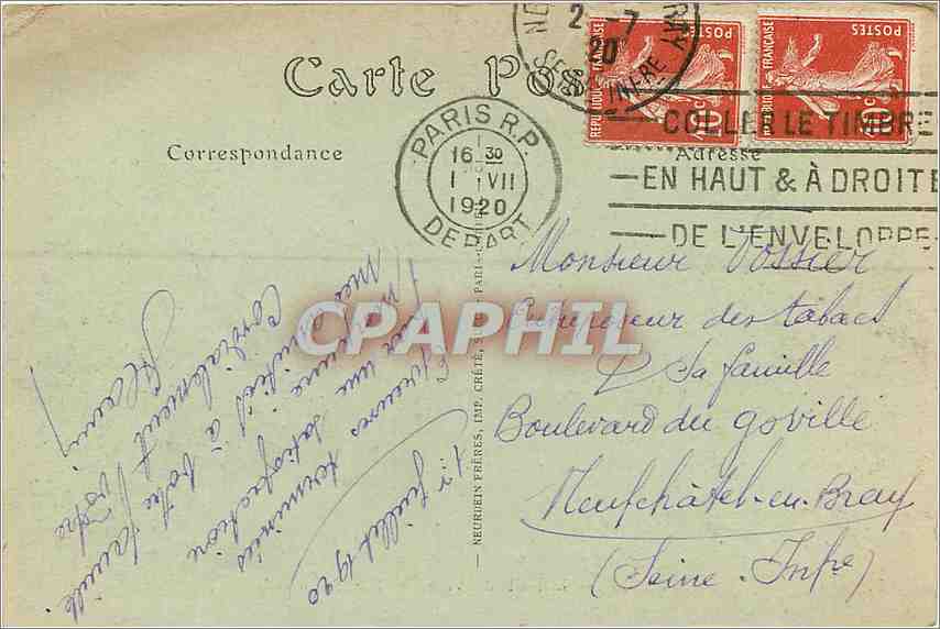 CPM PARIS L'Hotel de Ville — Rückseite