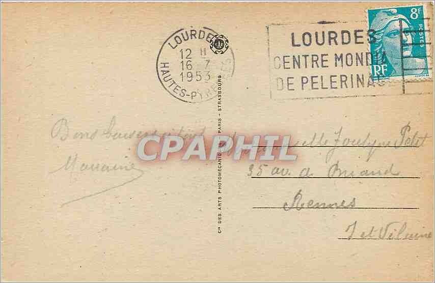 CPA LOURDES Maison Paternelle de Bernadette — Verso