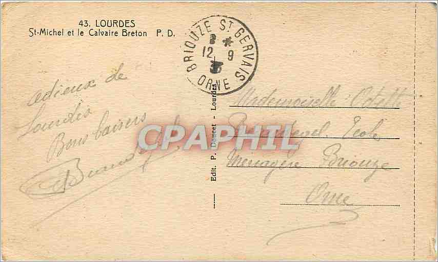 CPA LOURDES St-Michel et le Calvaire Breton — Verso