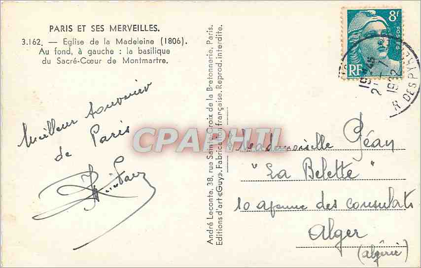 CPA PARIS Eglise de la Madeleine — Verso