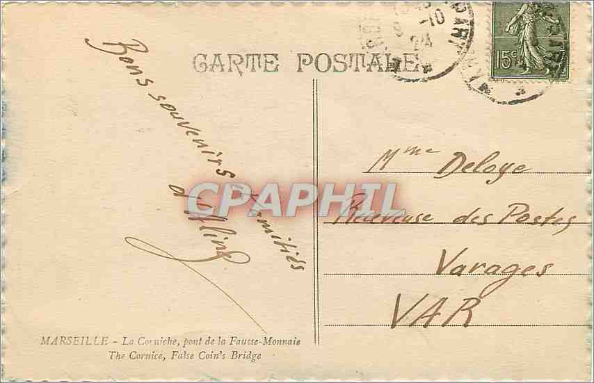 CPA MAESEILLE - La Corniche  Pont de la Fausse-Monnaie — Rückseite