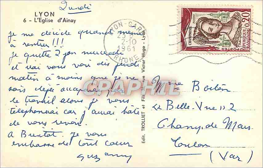 CPM LYON - L"Eglise d'Ainay — Verso