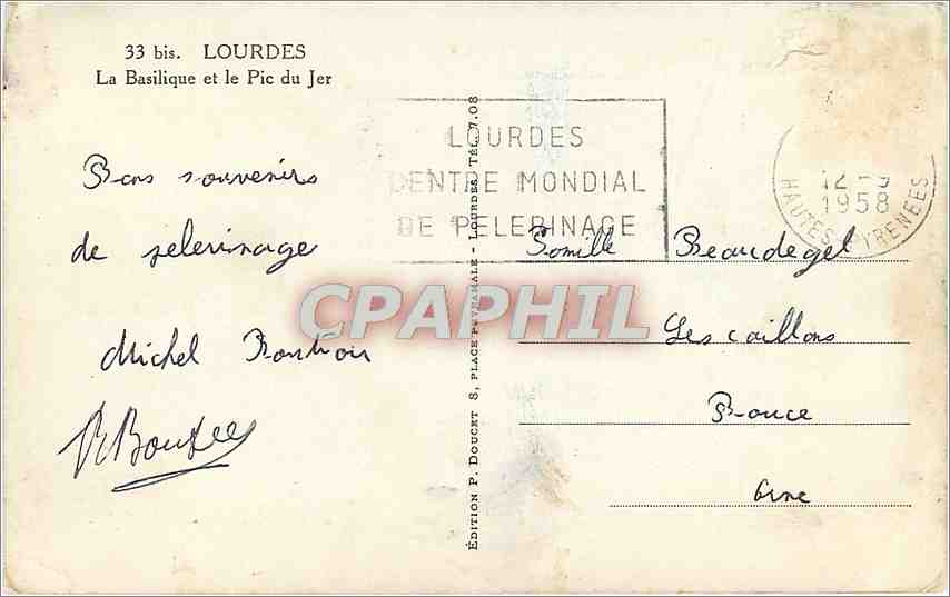 CPA LOURDES - La Basilique et le Pic du Jer — Verso