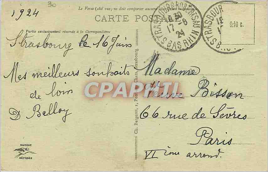 CPA STRASBOURG - Nid de Cigognes — Verso